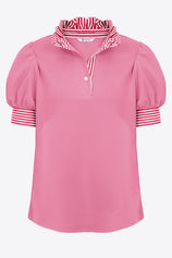 Womens Pink Summer Puff Sleeve Blouses | CicyBell