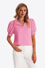 Womens Pink Summer Puff Sleeve Blouses | CicyBell