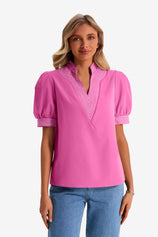 Womens Pink Puff Short Sleeve Blouses | CicyBell
