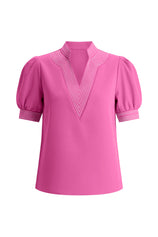 Womens Pink Puff Short Sleeve Blouses | CicyBell