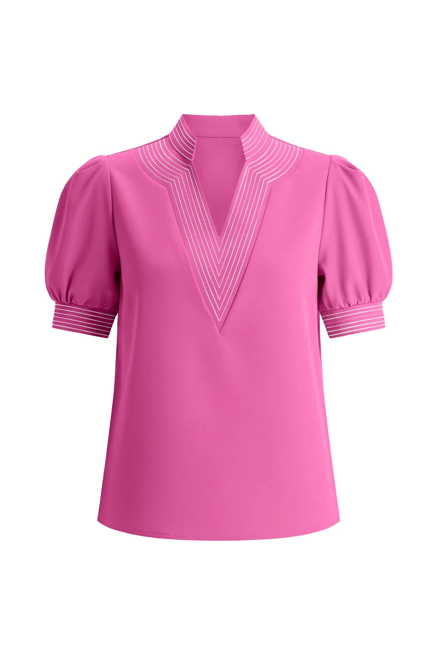 Womens Pink Puff Short Sleeve Blouses | CicyBell