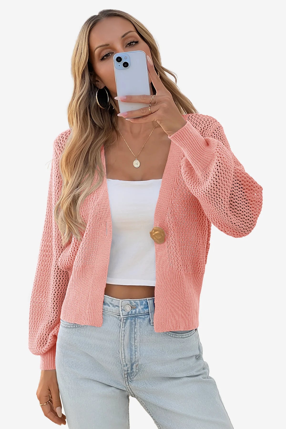 Cicy Bell Womens Pink Cropped Crochet Cardigans