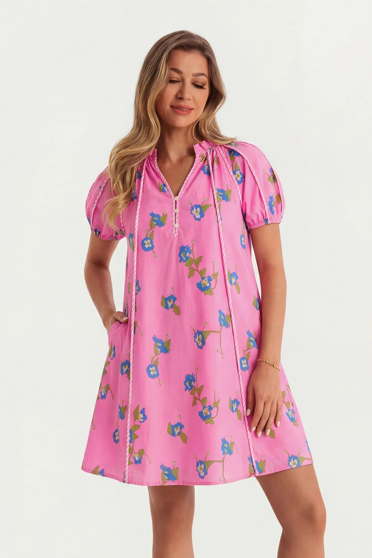 Womens Pink Puff Sleeve Mini Dresses | CicyBell