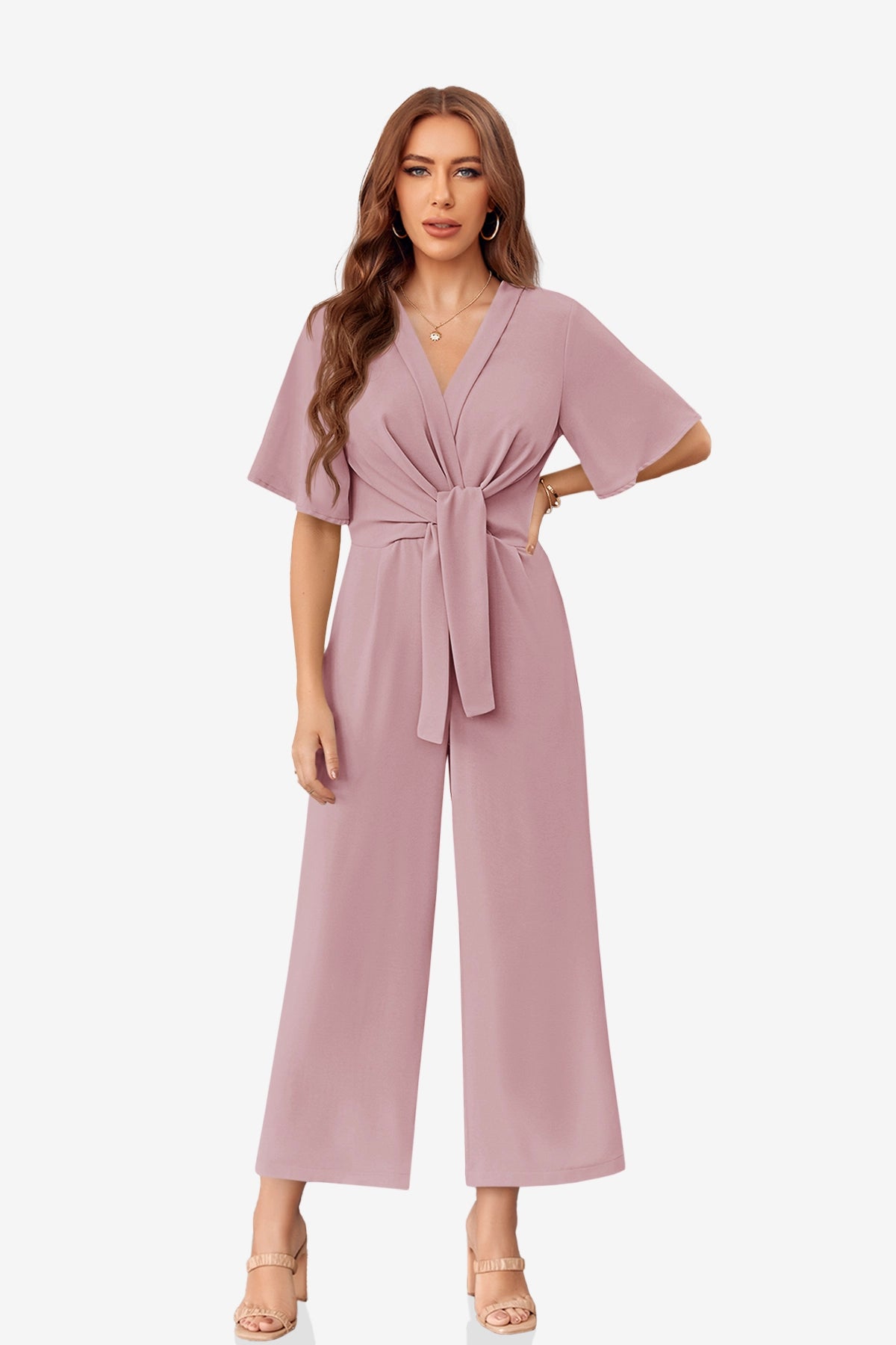 Womens Pink Wide Leg Long Pants Rompers | CicyBell