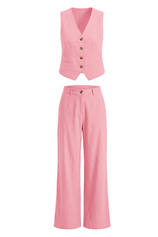 Womens Pink V Neck 2 Piece Outfits | CicyBell