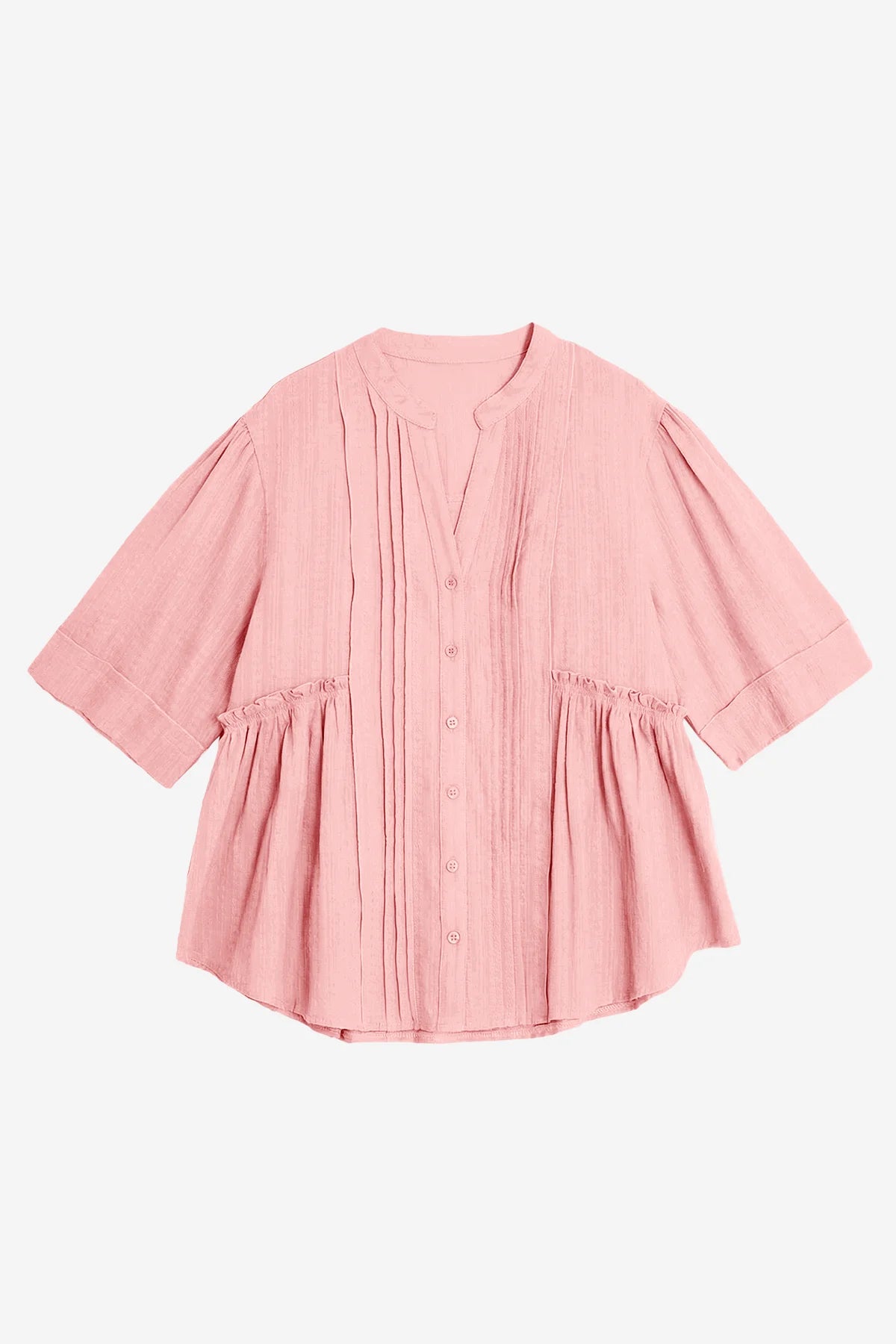 Womens Pink Peplum Button Down Shirts | CicyBell