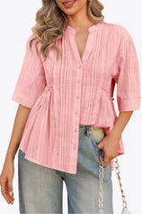 Womens Pink Peplum Button Down Shirts | CicyBell