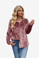 Womens Pink Velvet Button Down Shirt | CicyBell