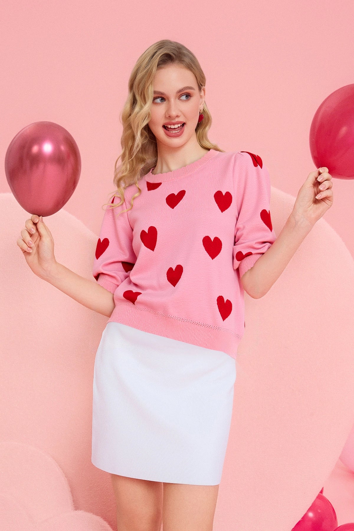 Womens Pink 3/4 Puff Sleeve Sweater | CicyBell
