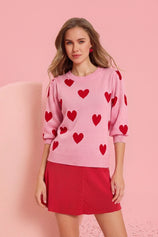 Womens Pink 3/4 Puff Sleeve Sweater | CicyBell