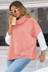 Cicy Bell Womens Pink Oversized Turtleneck Poncho Sweaters