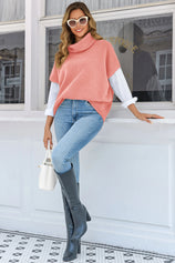 Cicy Bell Womens Pink Oversized Turtleneck Poncho Sweaters