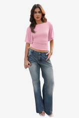 Womens Pink Tie Back Cinched Tops | CicyBell
