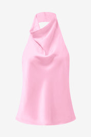 Women Pink Summer Satin Halter Tank Tops | CicyBell