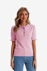 Womens Pink Puff Short Sleeve Sweater Tops | CicyBell