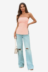 Womens Pink Strapless Tube Y2K Tops | CicyBell