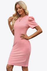Cicy Bell Womens Pink Puff Sleeve Bodycon Work Dresses