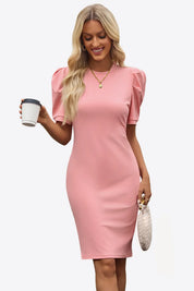 Cicy Bell Womens Pink Puff Sleeve Bodycon Work Dresses