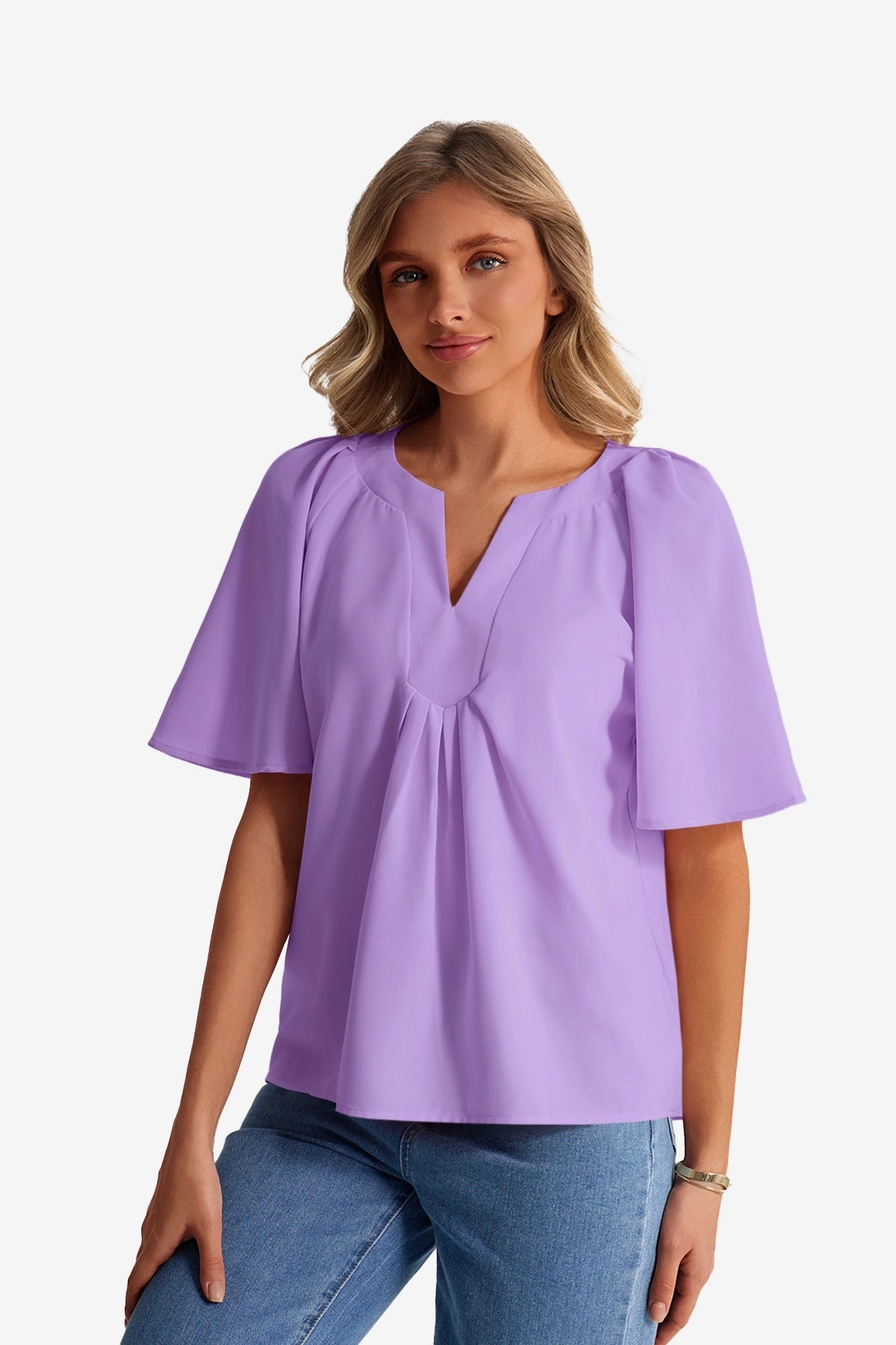 Womens Purple V Neck Blouse | CicyBell