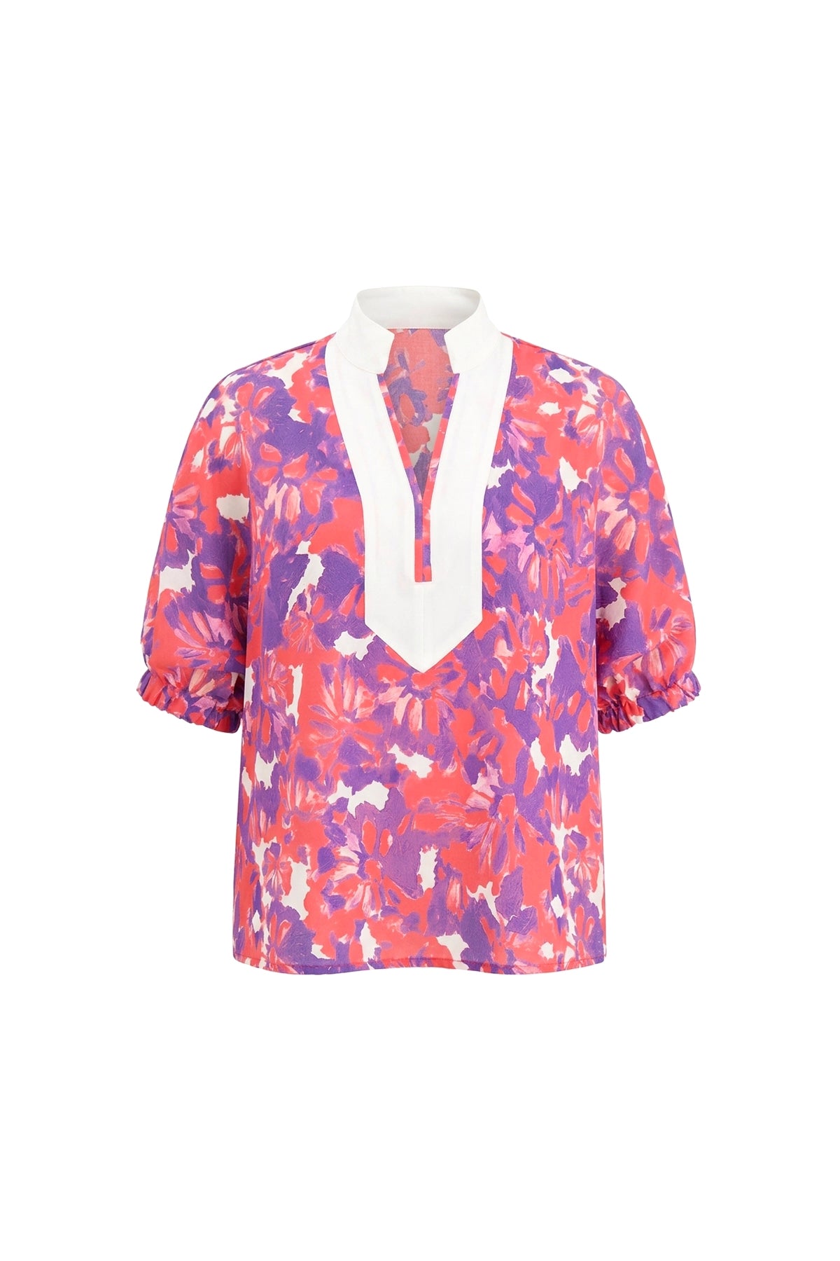 Womens Purple V Neck Puff Half Sleeve | CicyBell