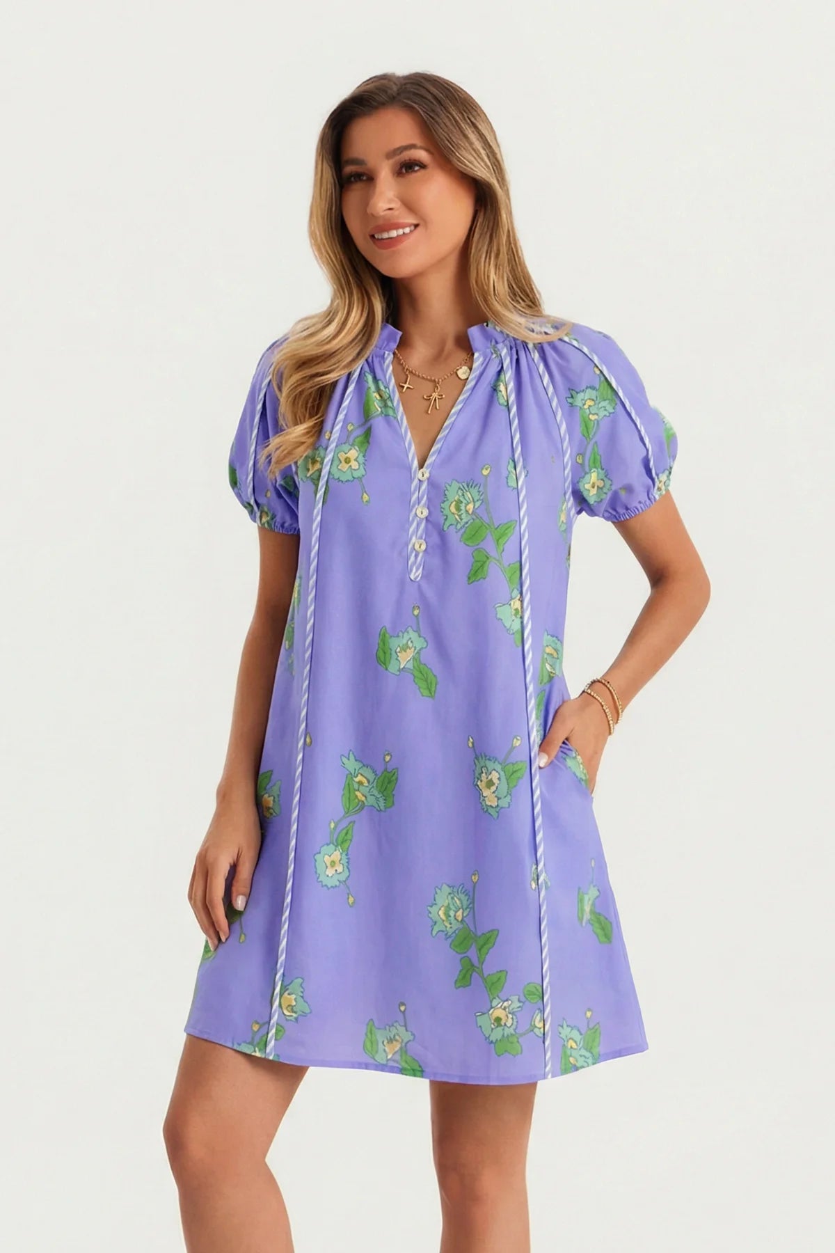 Womens Purple Puff Sleeve Mini Dresses | CicyBell