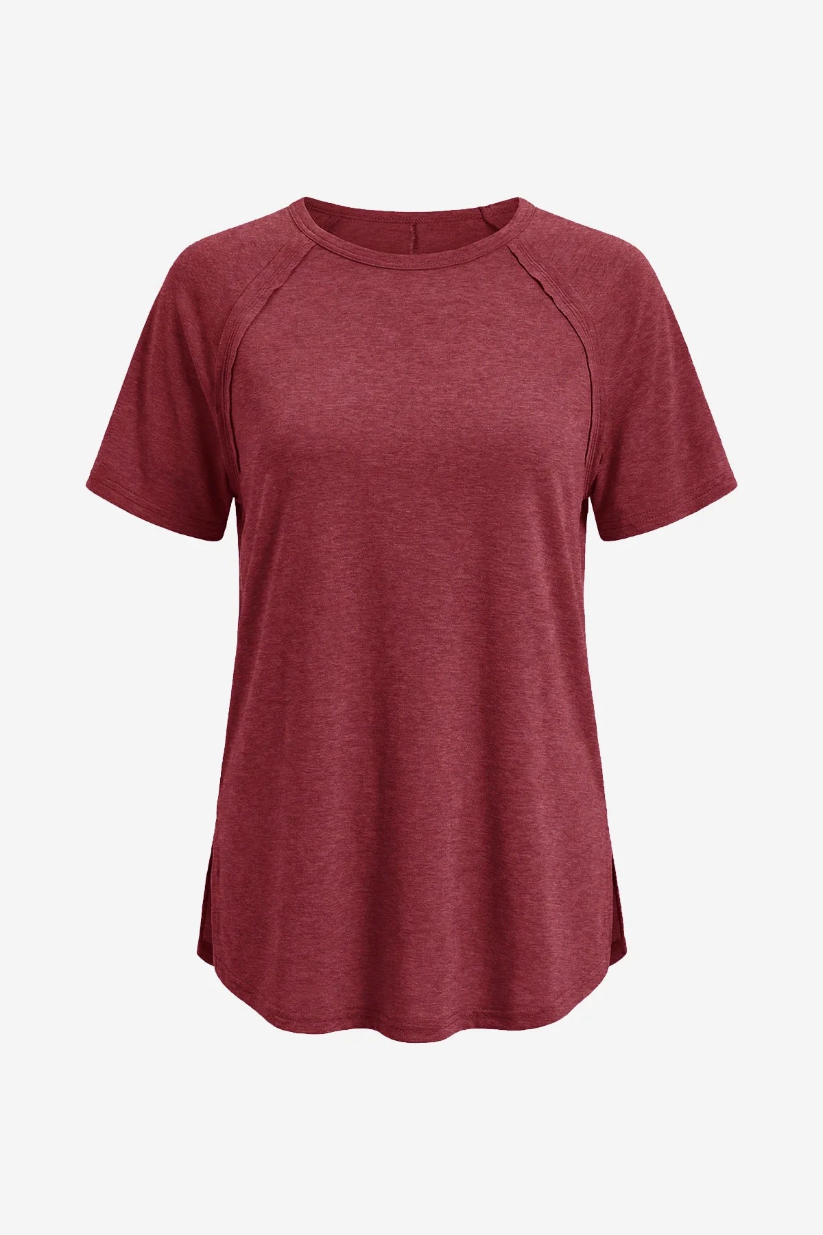 Wrinkle-Free Wine Red Dolman Tee Stretch Side Slit | CicyBell