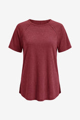 Wrinkle-Free Wine Red Dolman Tee Stretch Side Slit | CicyBell