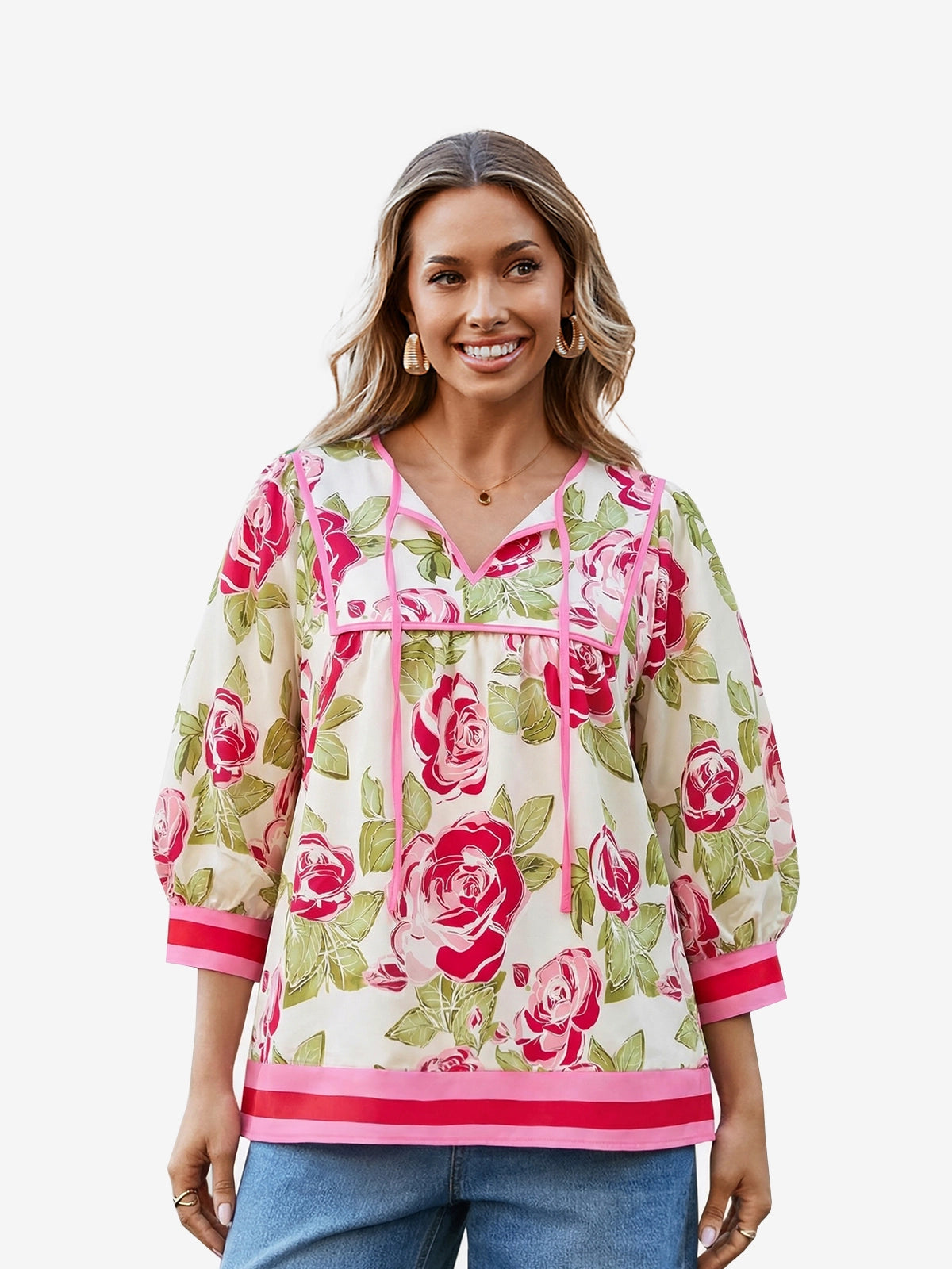 Womens Red Floral Print Babydoll Blouse | CicyBell