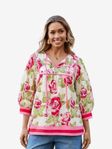 Womens Red Floral Print Babydoll Blouse | CicyBell