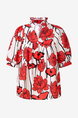 Womens Red Floral Babydoll Blouse | CicyBell