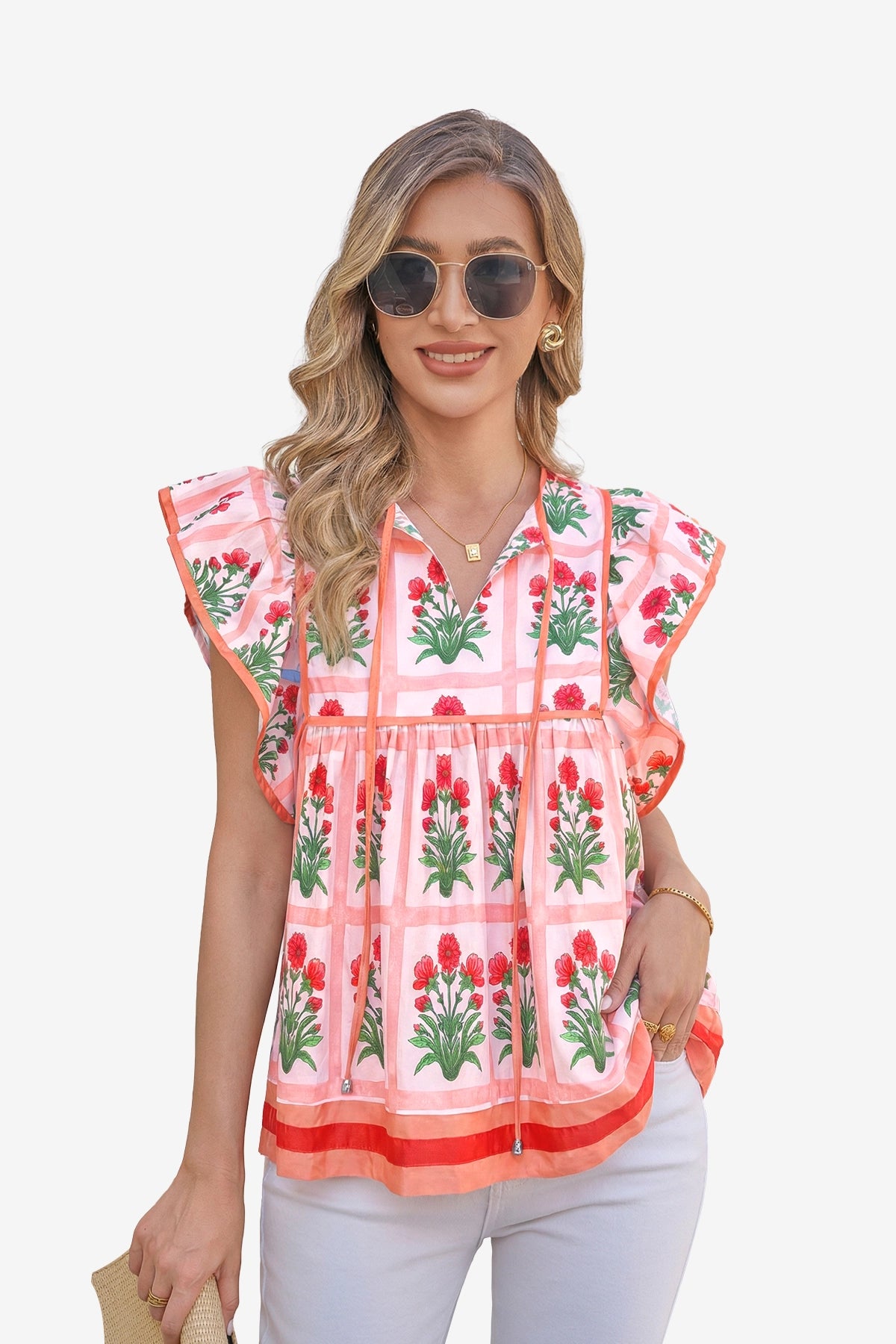 Womens Red Floral Peplum Babydoll Tops  | CicyBell