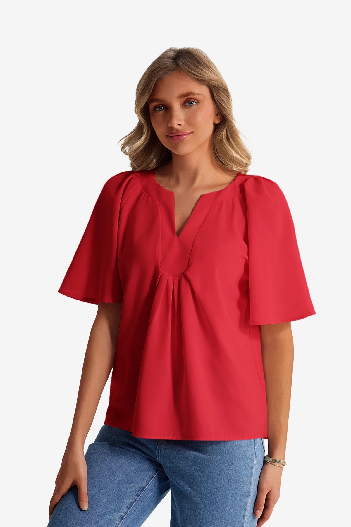 Womens Red V Neck Blouse | CicyBell