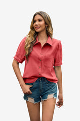 Womens Red Puff Short Sleeve Shirts | CicyBell