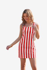 Womens Red Striped Denim Mini Dresses | CicyBell