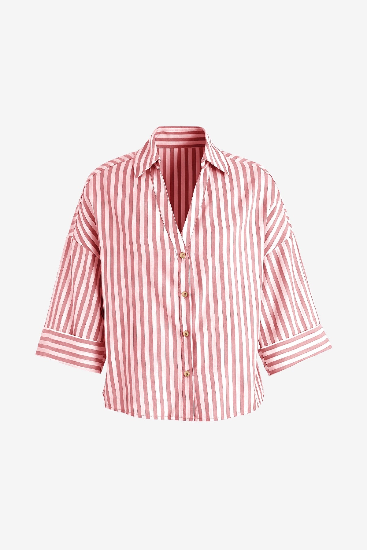 Womens Red 3/4 Bell Sleeve Button Down Shirts | CicyBell
