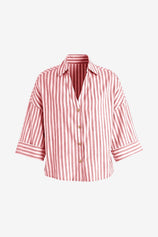 Womens Red 3/4 Bell Sleeve Button Down Shirts | CicyBell