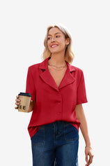 Womens Red Satin Button Down Shirts  | CicyBell