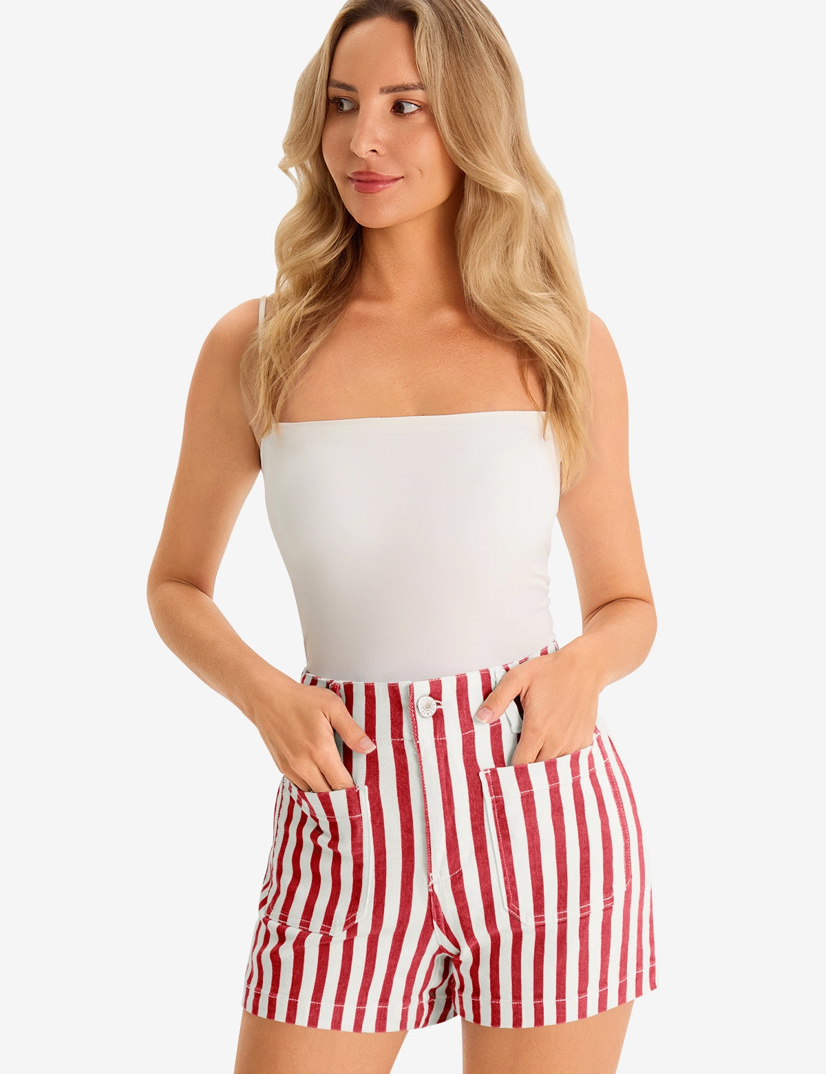 Womens Red Summer Striped Shorts 1