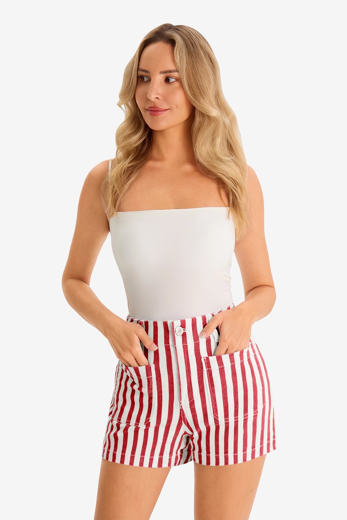 Womens Red Summer Striped Shorts 1