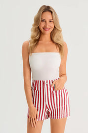 Womens Red Summer Striped Shorts 2