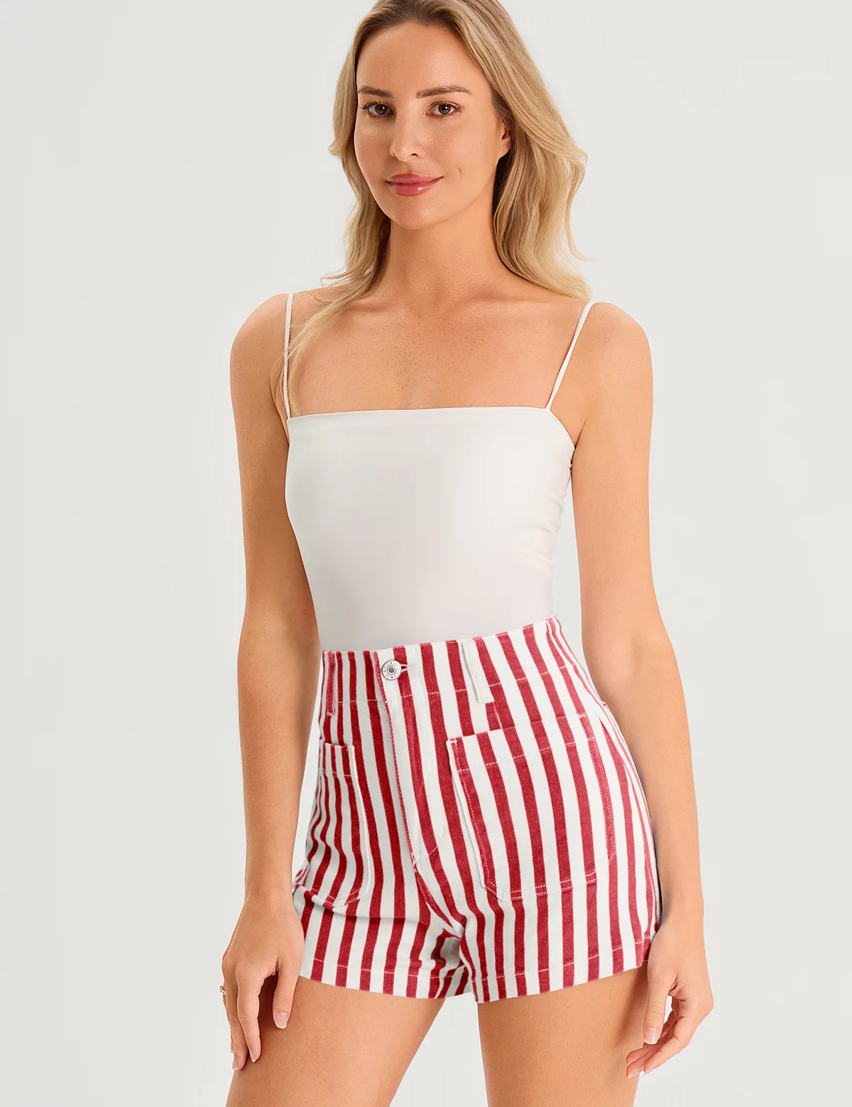 Womens Red Summer Striped Shorts 3