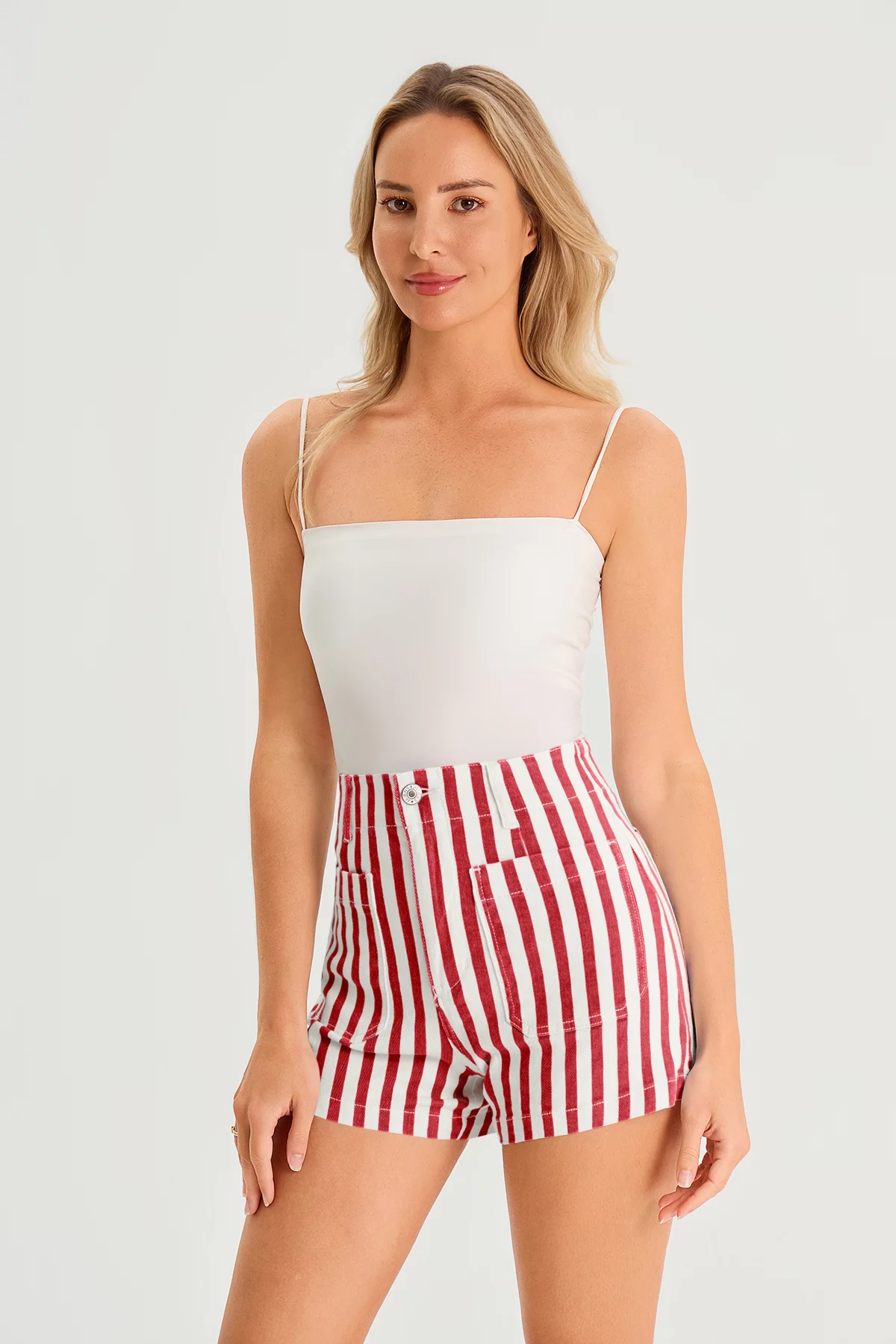 Womens Red Summer Striped Shorts 3