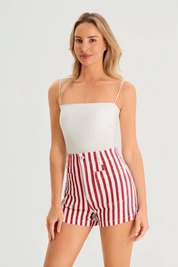 Womens Red Summer Striped Shorts 3