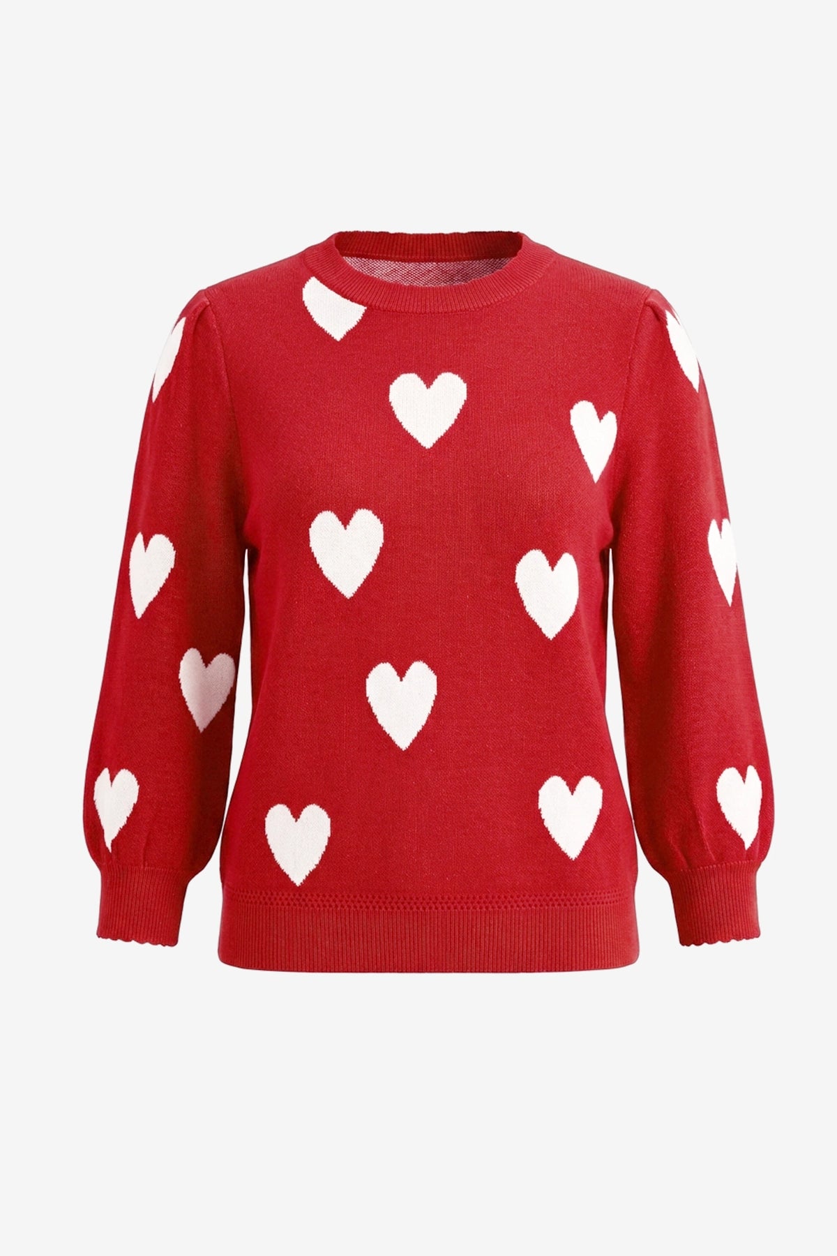 Womens Red 3/4 Puff Sleeve Sweater | CicyBell