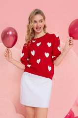 Womens Red 3/4 Puff Sleeve Sweater | CicyBell