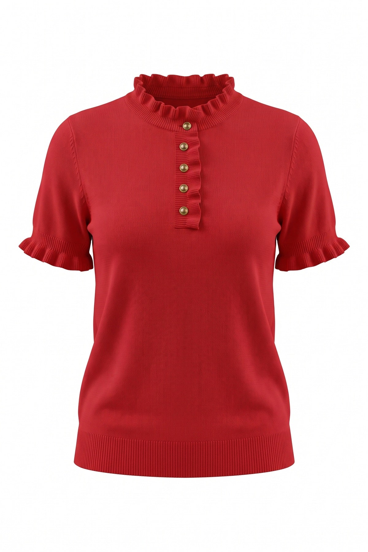 Womens Red Puff Short Sleeve Sweater Tops | CicyBell