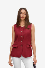Womens Red Blazer Vest Tops  | CicyBell