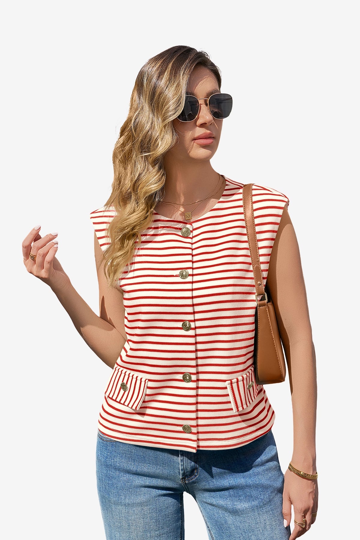 Womens Red Summer Striped Vest | CicyBell