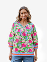 Womens Rose Red Floral Print Babydoll Blouse | CicyBell