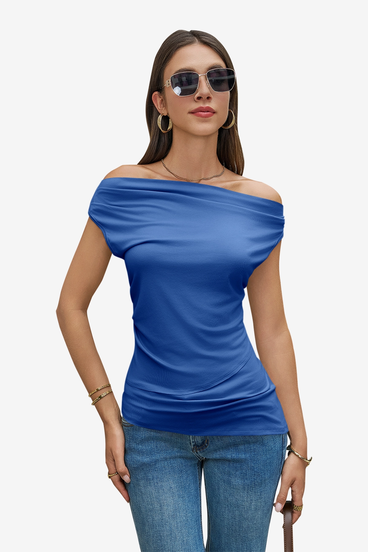 Womens Royal Blue Cowl Neck Tank Tops | CicyBell